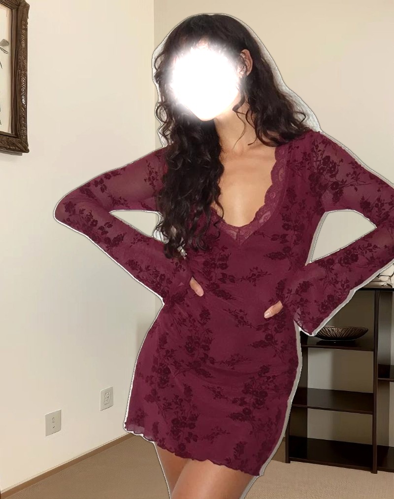 Sriti Mini Dress in Botanical Flower Maroon