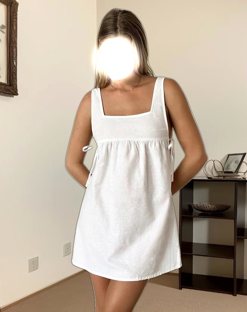 Kawase Tie Side Mini Dress in Linen White