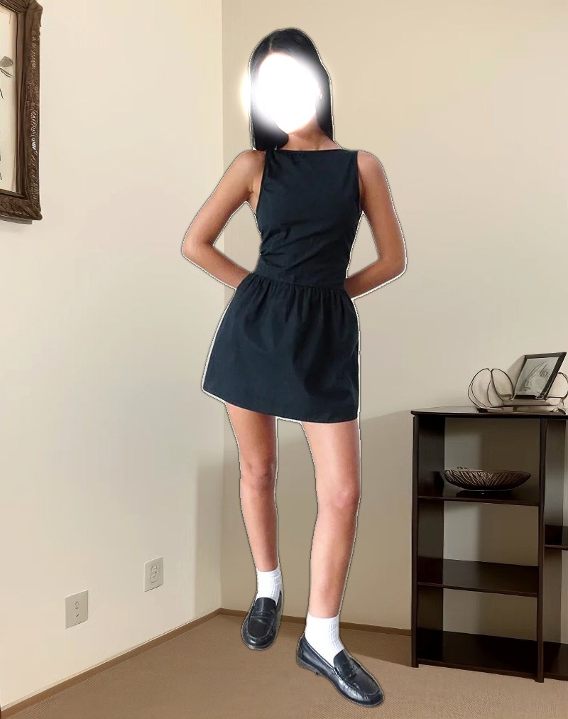 Taleshi Mini Dress in Black with Tap Shoe Off White Bows