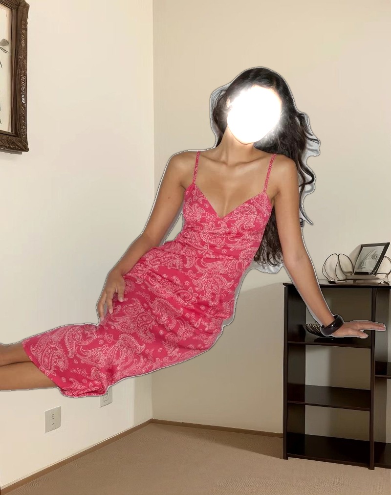 Sastra Midi Dress in Retro Paisley Pink