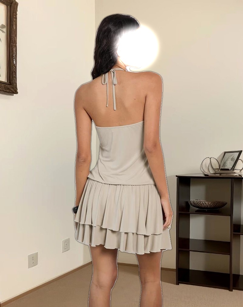 Suraya Plunge Mini Dress in Cupro Oatmilk