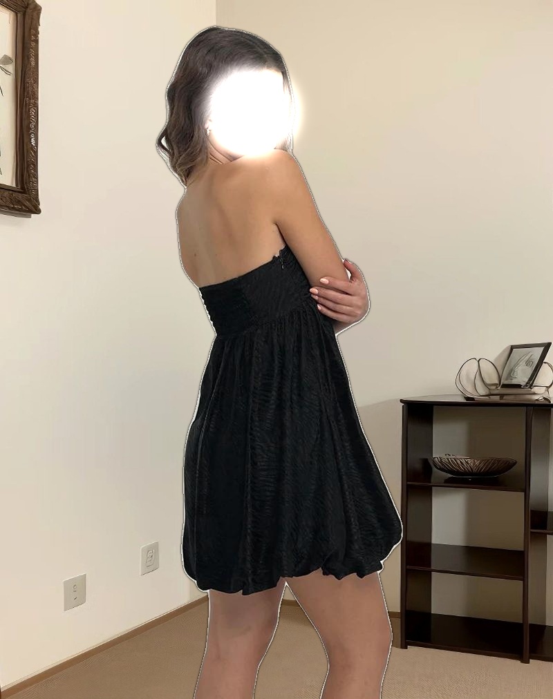 Richie Mini Dress in Satin Jacquard Black