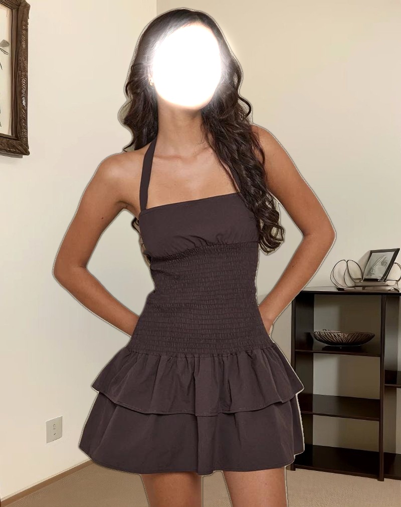 Herais Halterneck Mini Dress in Deep Mahogany