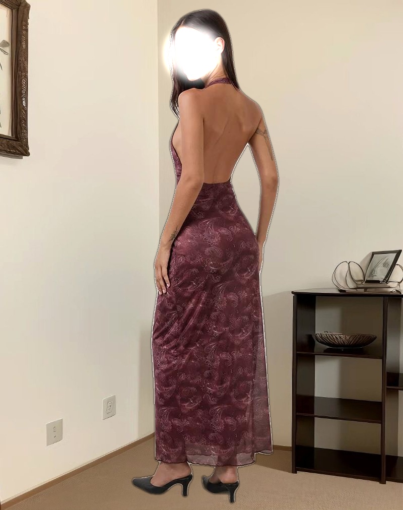 Datari Maxi Dress in Mesh Tonal Paisley Plum