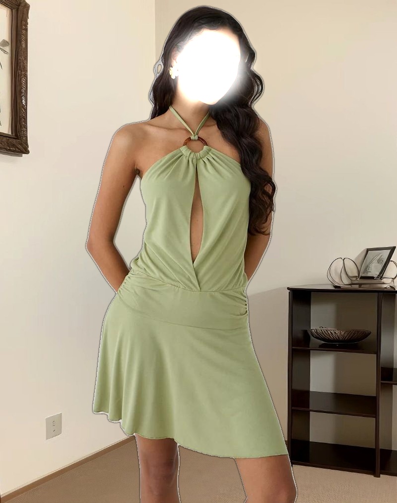Saira Halter Neck Mini Dress in Sage