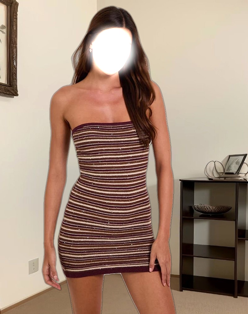 Rosbina Bandeau Mini Dress in Shimmer Stripe Knit Rust