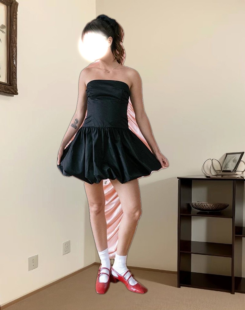 Krayofa Puffball Mini Dress in Black