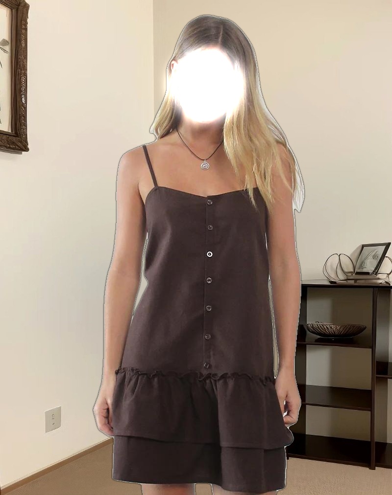 Mailina Linen Button Up Mini Dress in Chocolate Brown