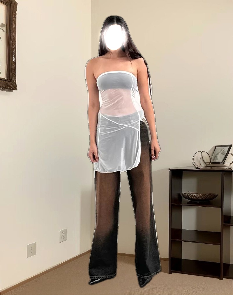 Gretchen Bandeau Mini Dress in Sheer Cream