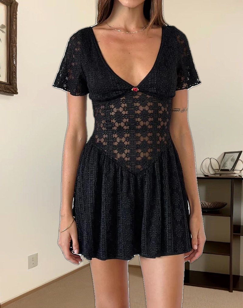 Geni Mini Dress in Regal Lace Black
