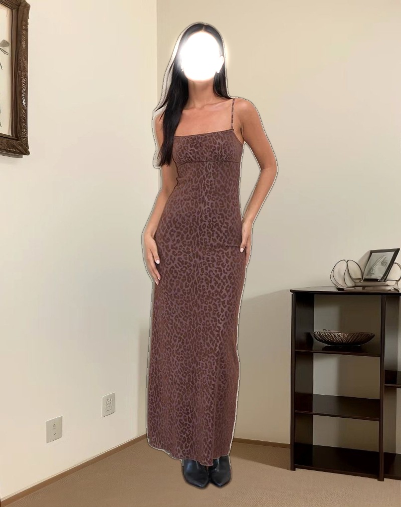 Darsih Maxi Dress in Rar Leopard Flock Chocolate