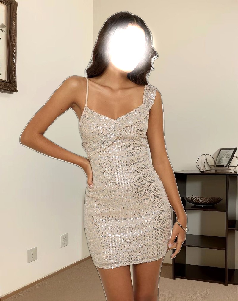 Iskaya Frill Mini Dress in Sequin Neutral