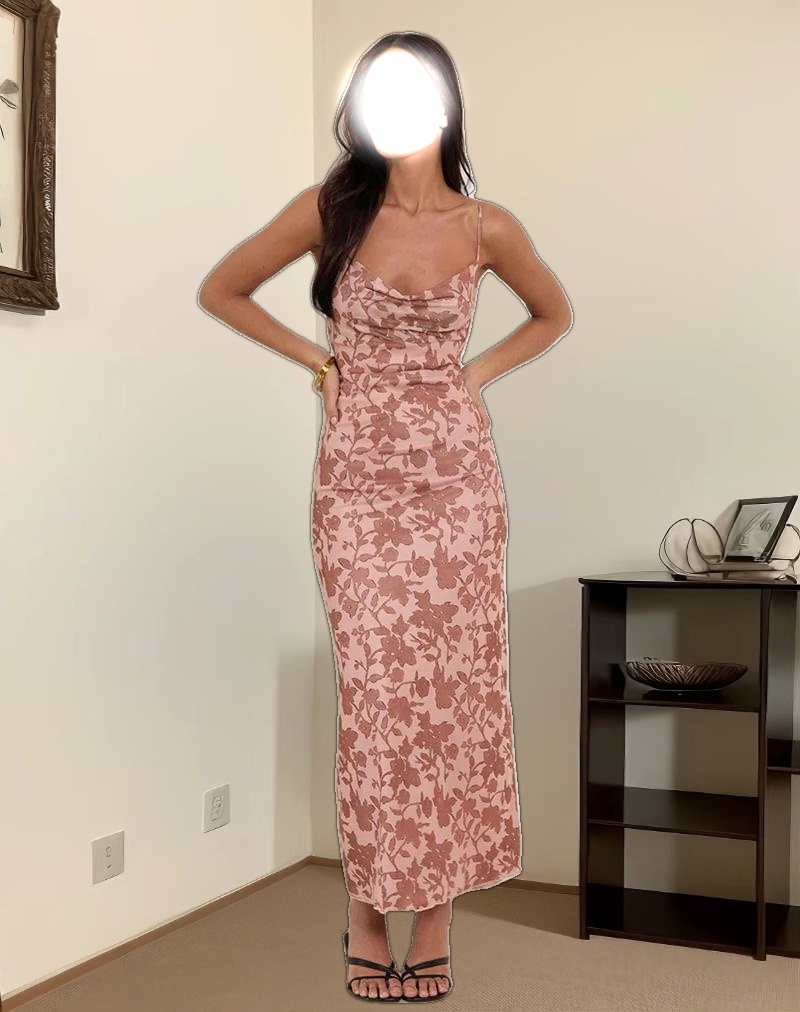 Dasita Cowl Neck Maxi Dress in Neutral Flower Print