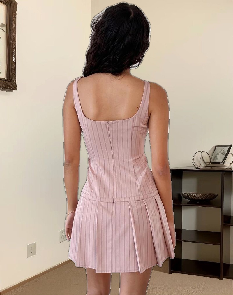 Jadzia Drop Waist Mini Dress in Blush Pinstripe