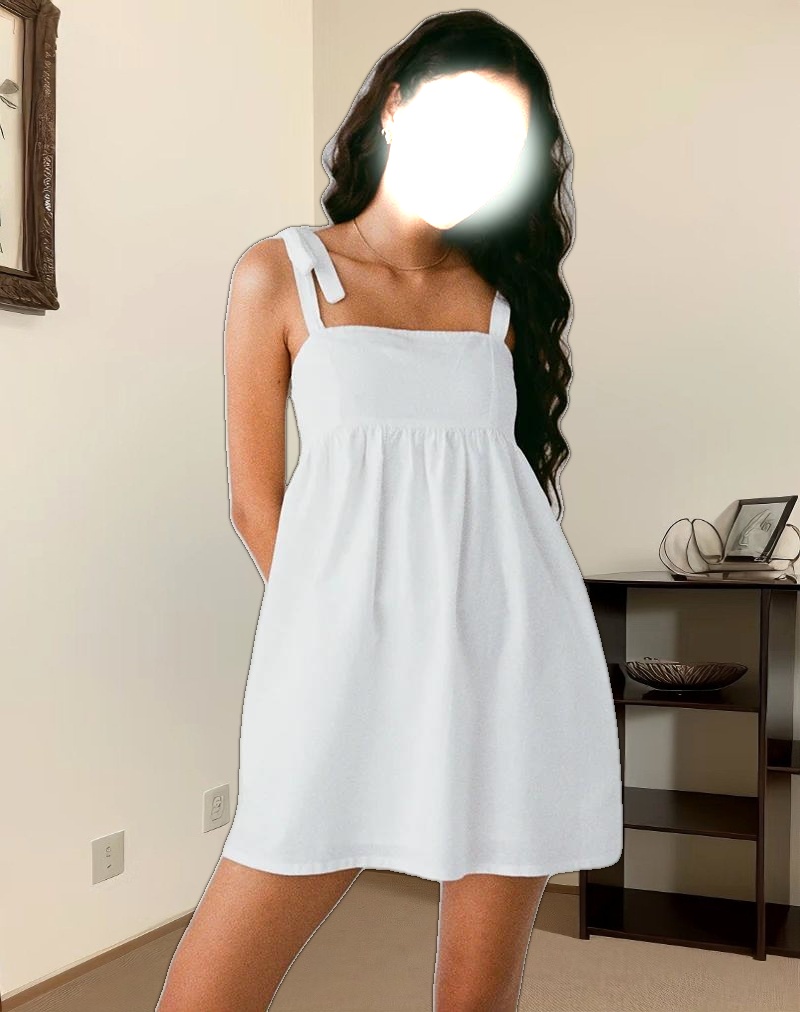 Kayla Square Neck Mini Dress in Linen Ivory