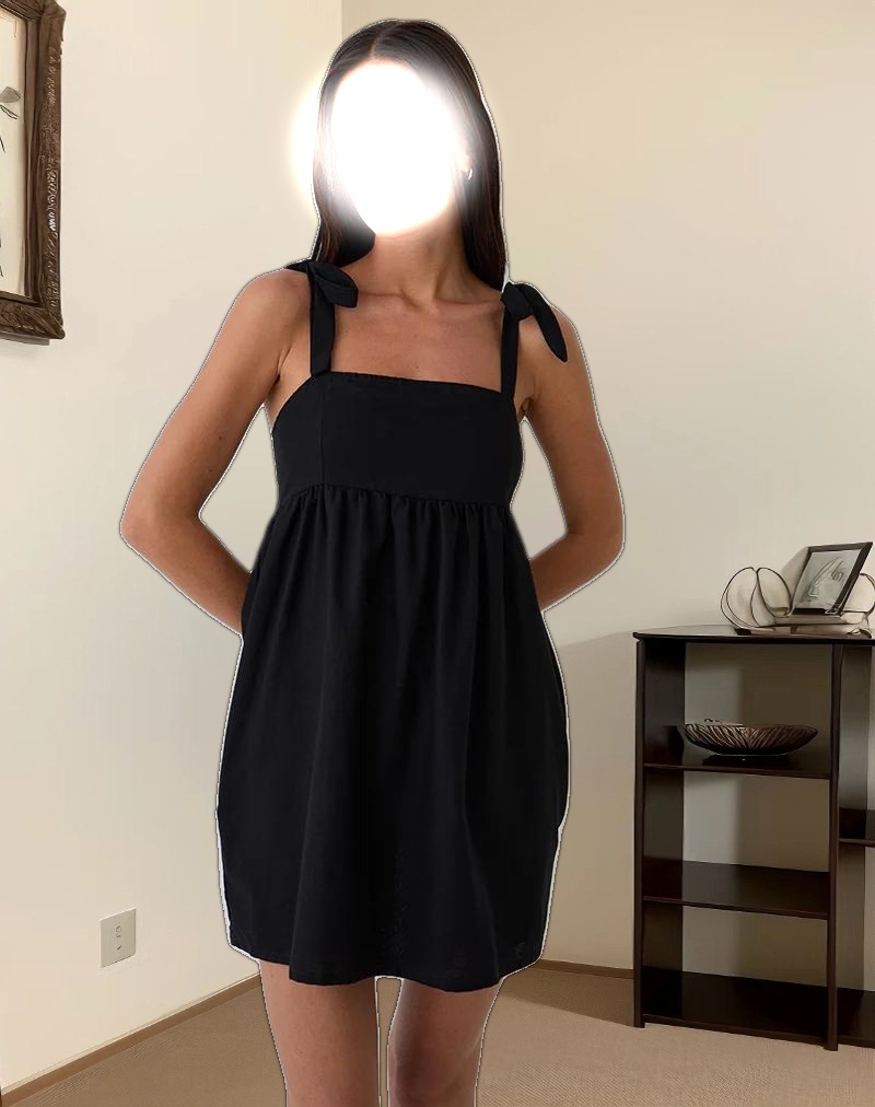 Kayla Square Neck Mini Dress in Linen Black