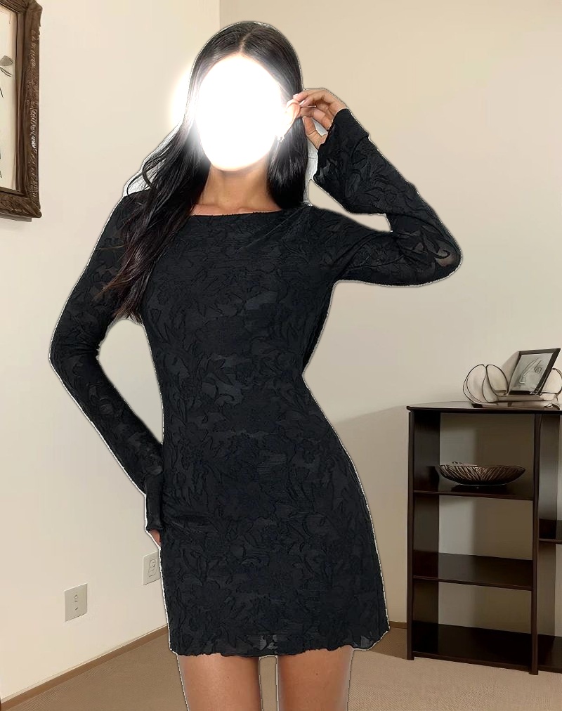 Julita Mini Dress in Sheer Flower Black