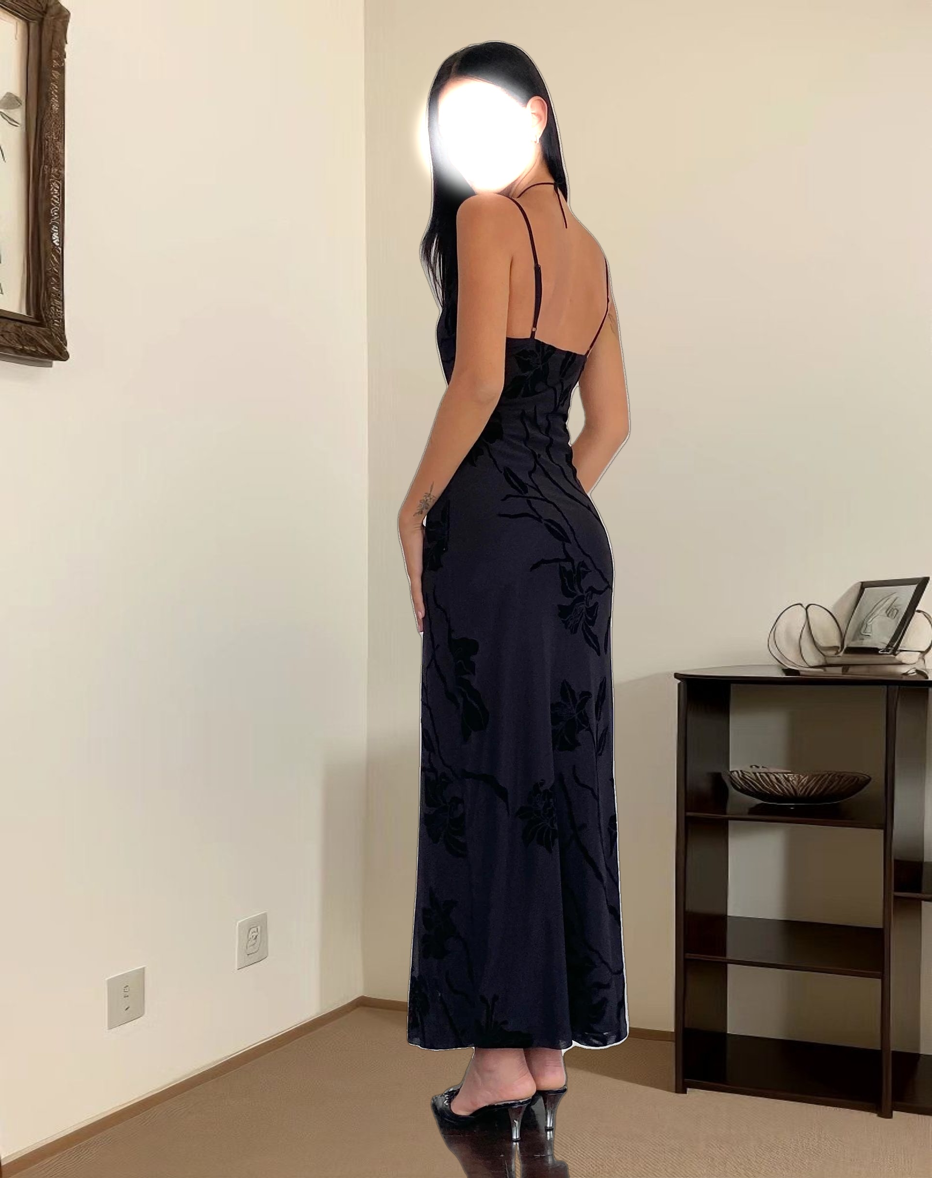 Nodu Maxi Dress in Orchids Flock Black