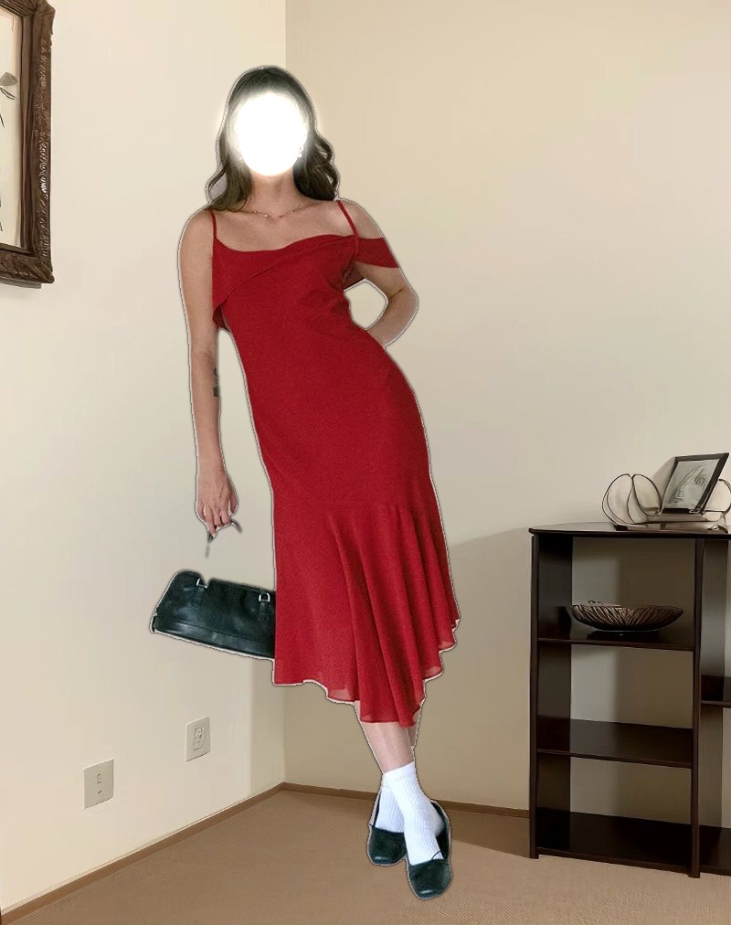 Dansya Midi Chiffon Dress in Red