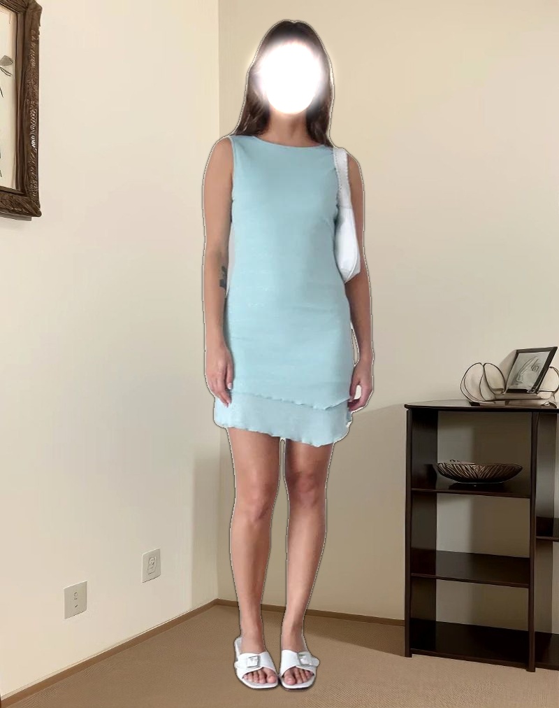 Renata Mini Dress in Light Blue Shimmer Rib