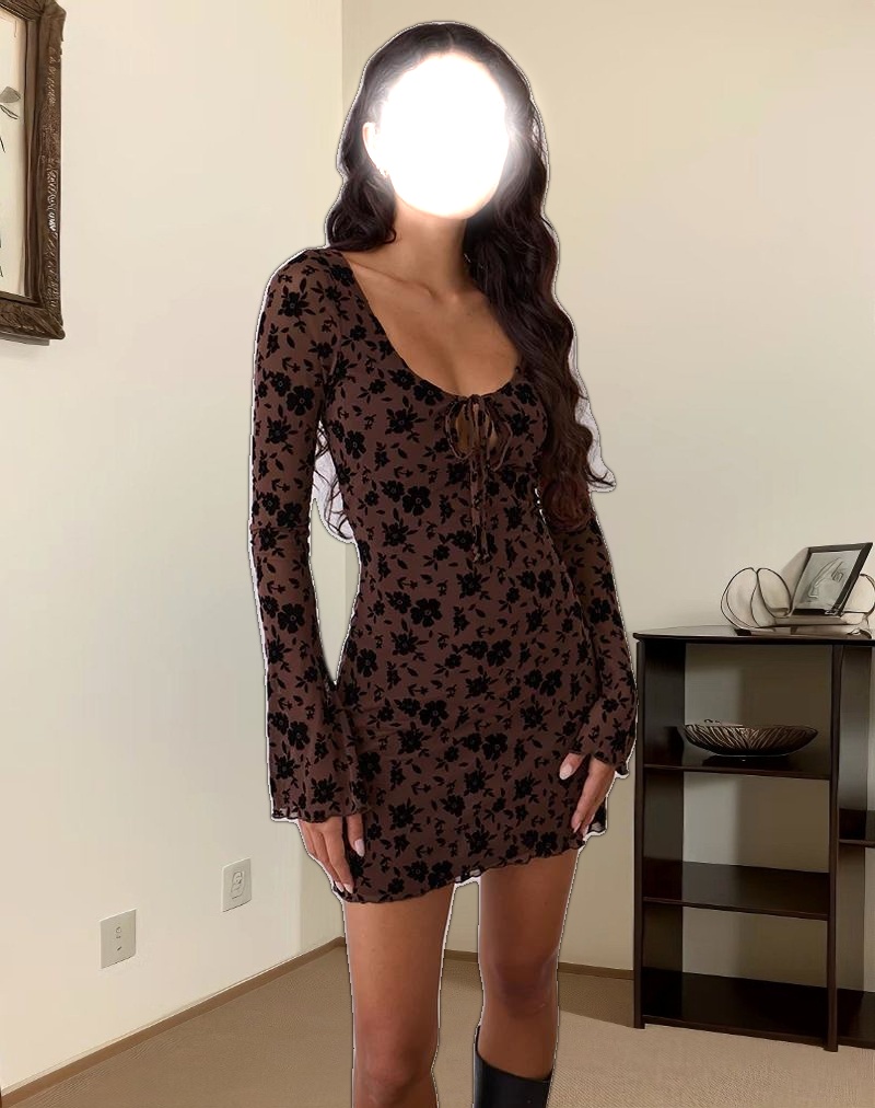 Gizio Long Sleeve Mini Dress in Garden Floral Brown