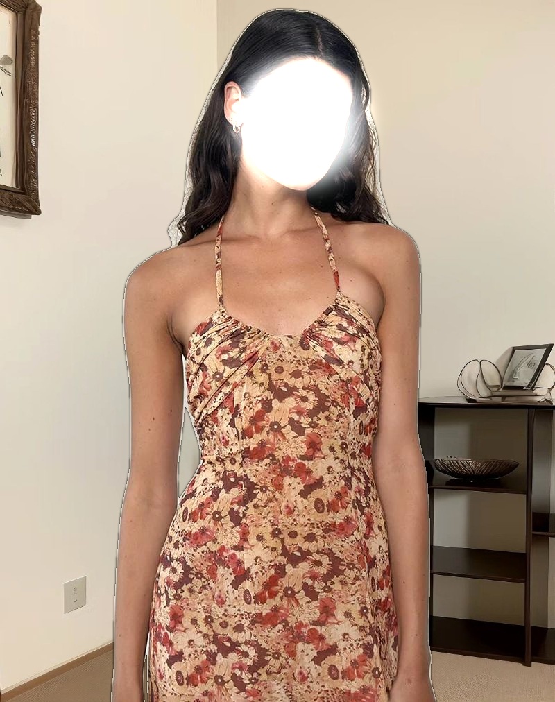 Alette Halterneck Maxi Dress in Chiffon Rusty Flower