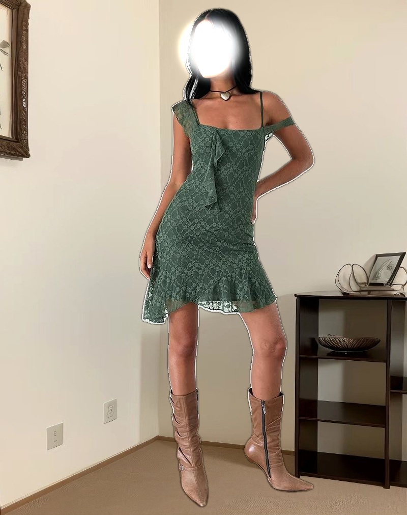 Jati Mini Dress in Sage Canina Rose Lace