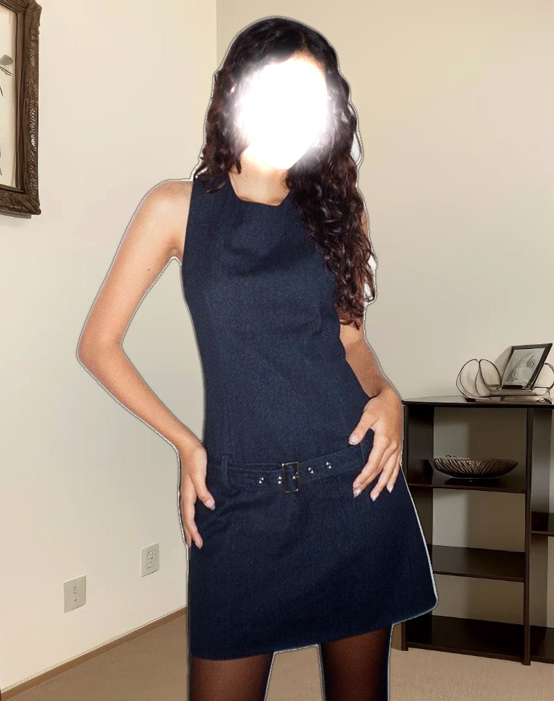 Dilshan Belted Mini Dress in Chambray Indigo