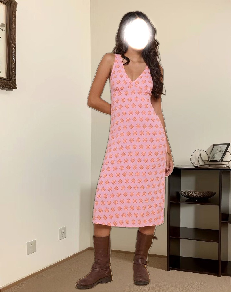 Lisheva Midi Dress in Tile Flower Pink