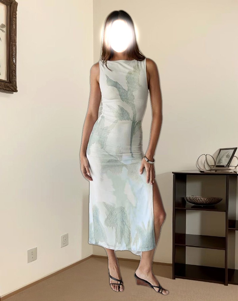 Flo Midi Dress in Abstract Painted Flower Blue