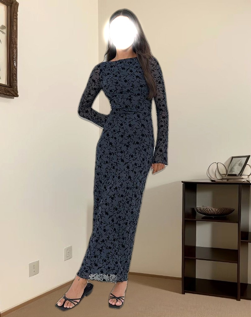 Shaleed Maxi Dress in Pretty Petal Flock Navy