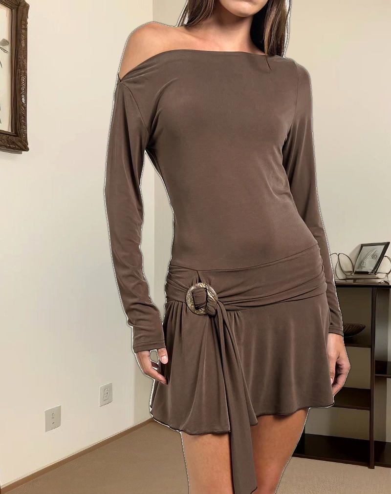 Aleida Belted Mini Dress in Cupro Mink