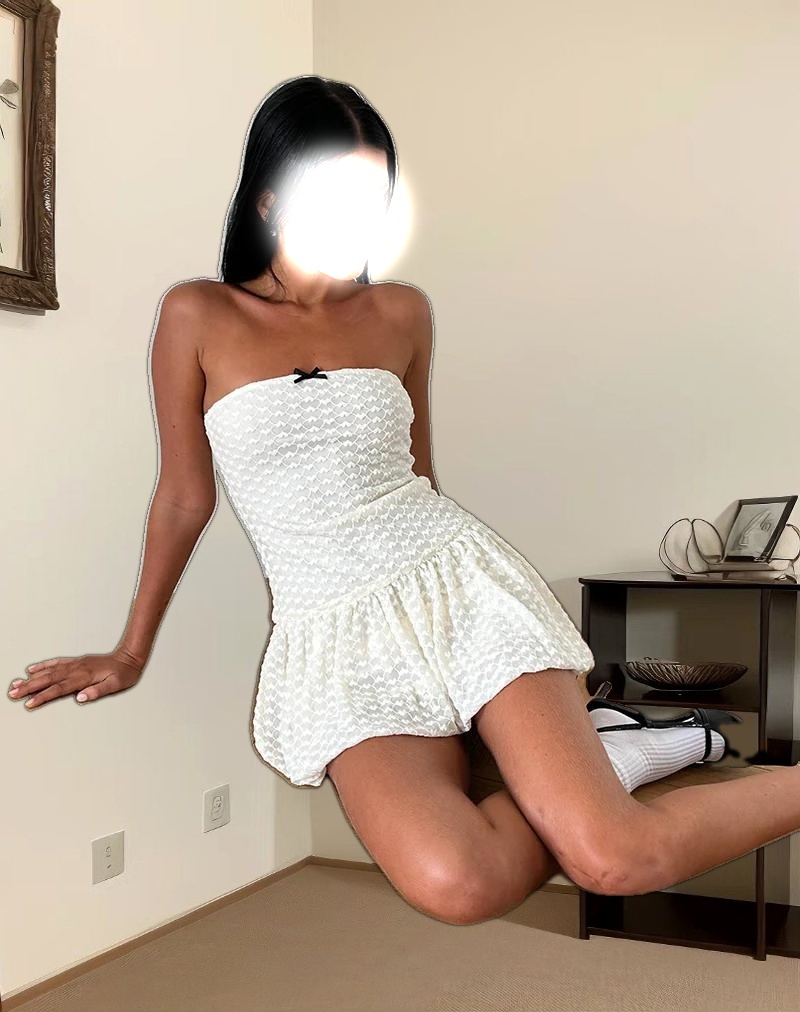 Cryolan Bandeau Mini Dress in Ivory Heart Lace