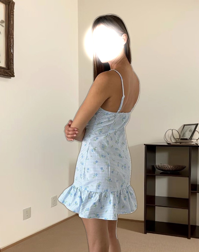 Tivata Mini Dress in Blue Flower Gingham