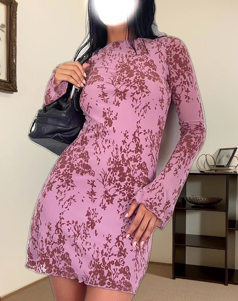 Sevila Long Sleeve Mini Dress in Botanic Mauve