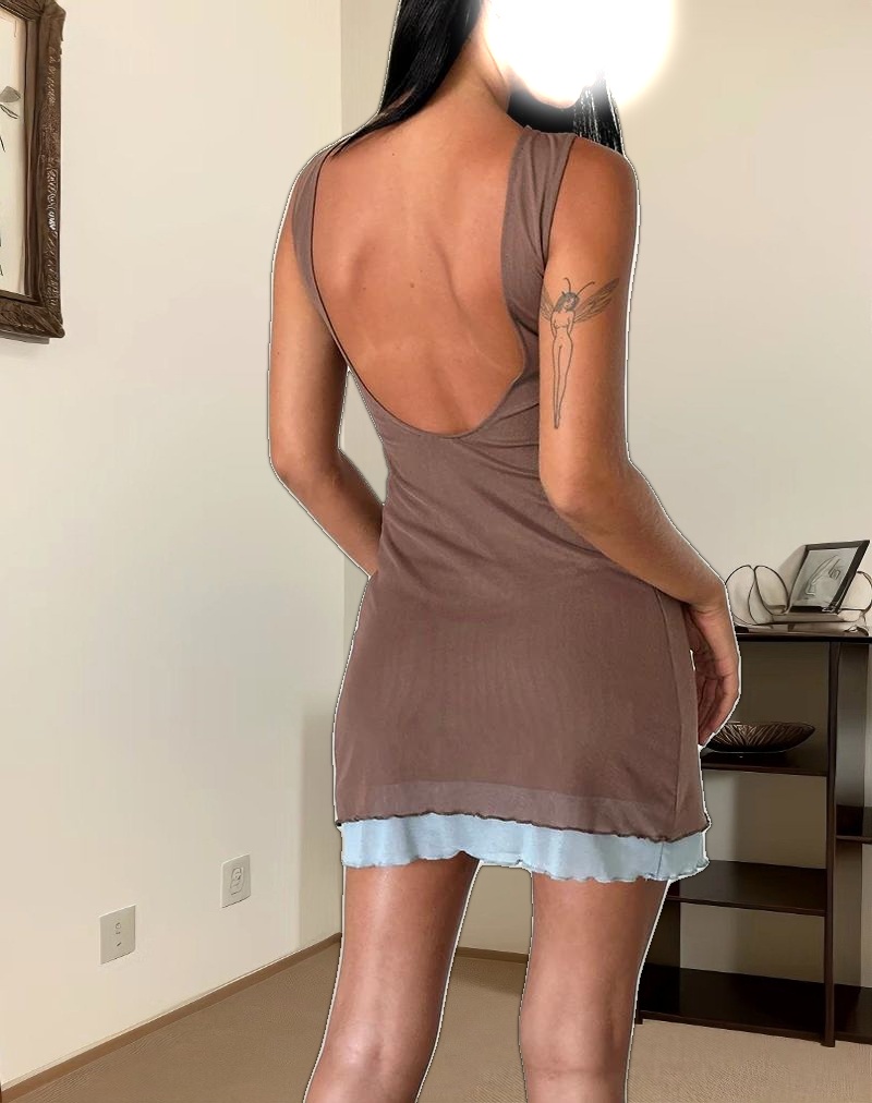 Ren Mini Dress in Mesh Brown with Light Blue
