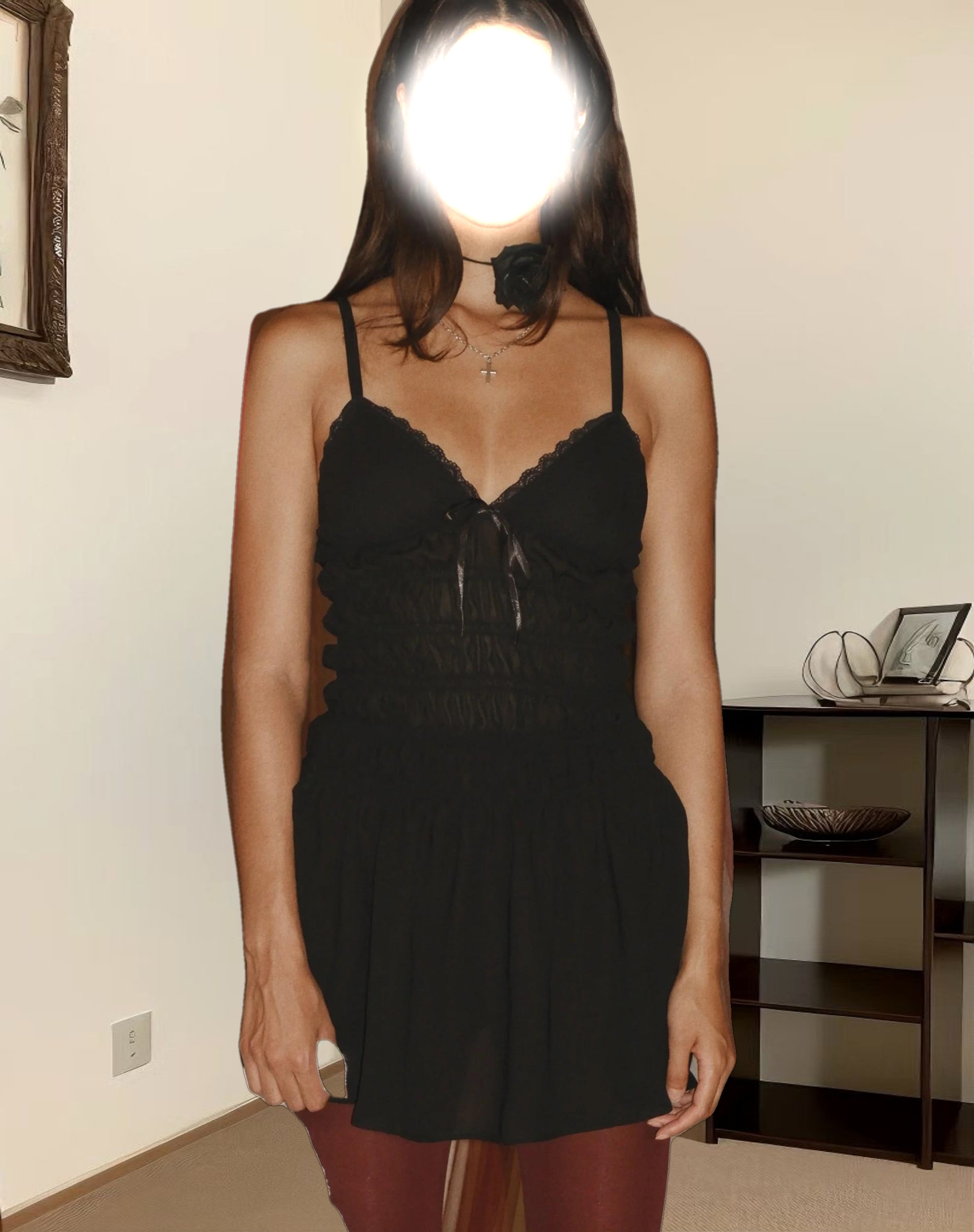 Axely Shirred Mini Dress in Chiffon Black