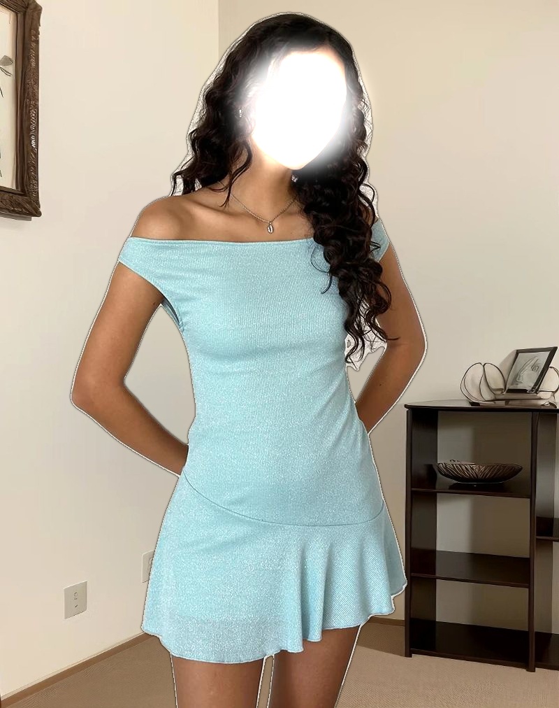 Cynthia Mini Dress in Shimmer Rib Light Blue