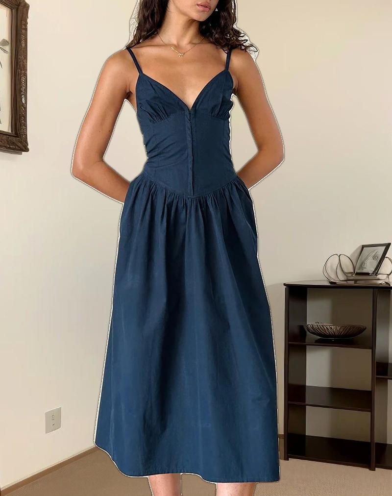 Krista Maxi Dress in Poplin Navy