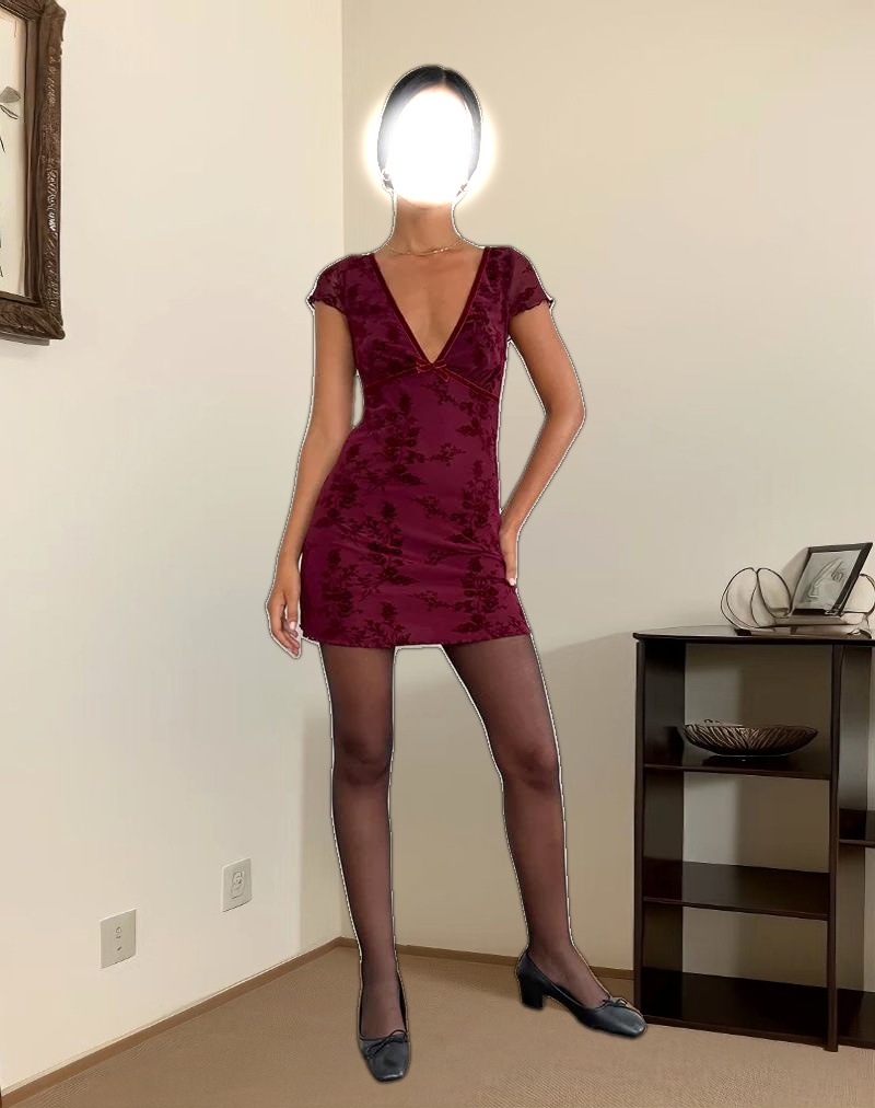 Evilia Dress in Botanical Flower Maroon