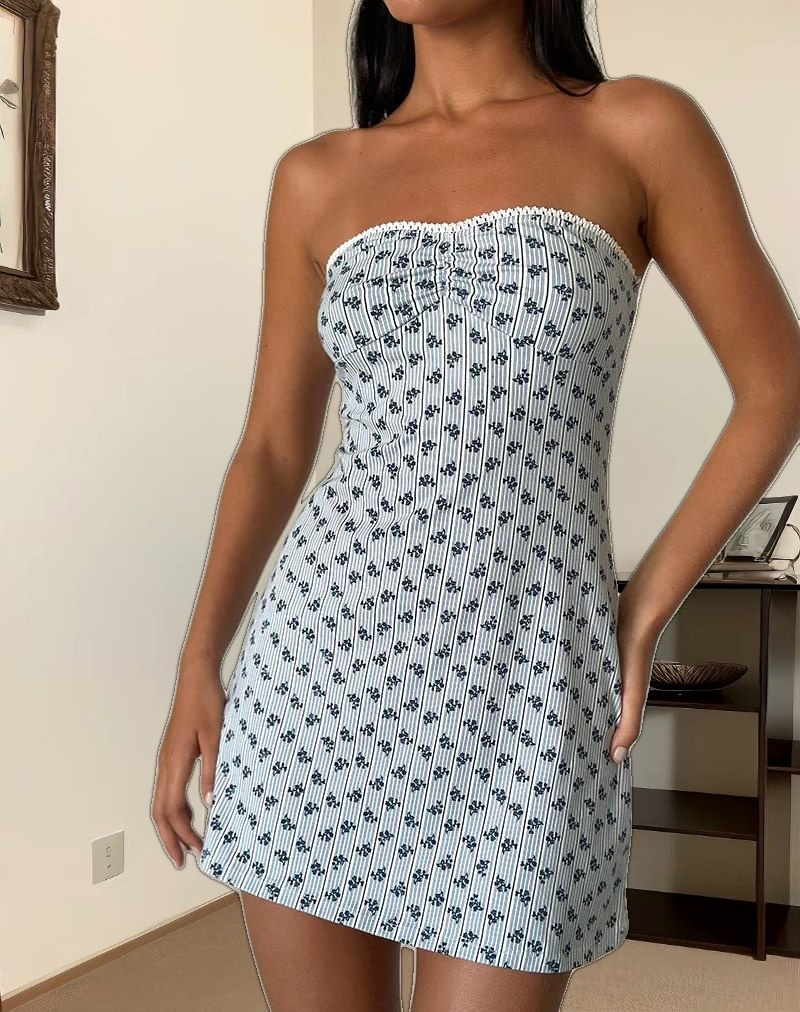 Javaya Bandeau Mini Dress in Floral Stripe