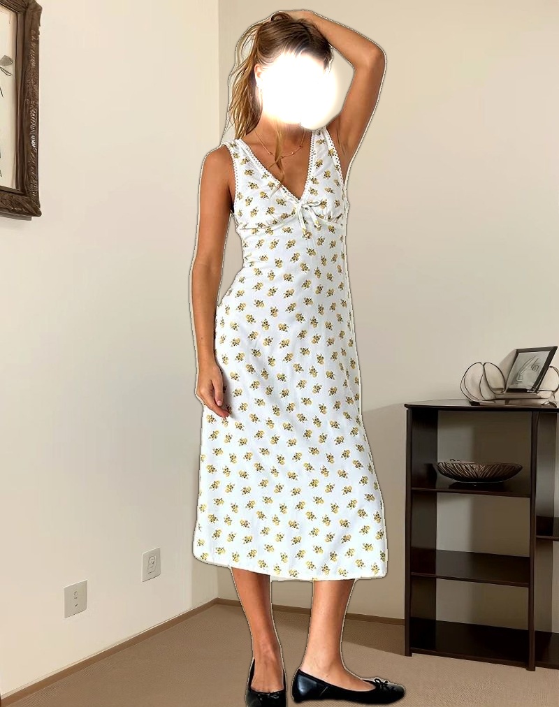 Lavisha Midi Dress in Funshine Floral Off White