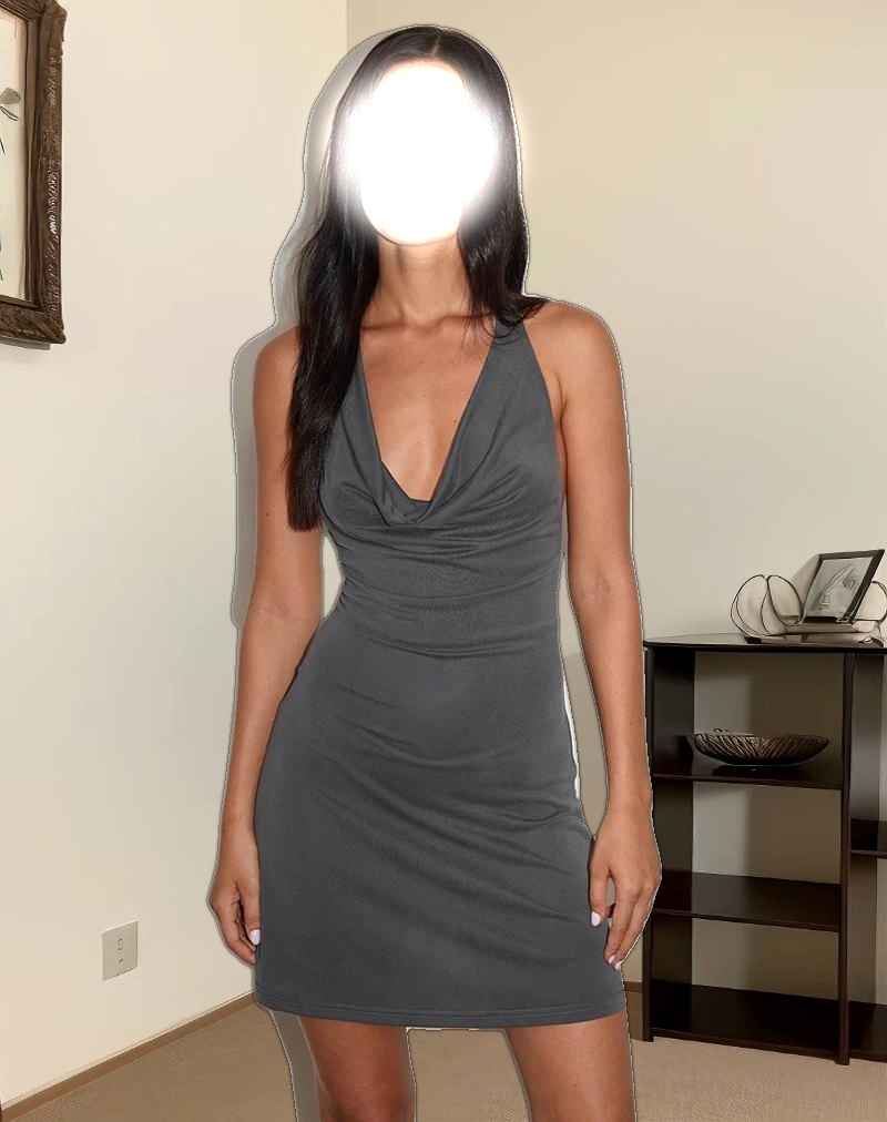 Malora Cowl Mini Dress in Charcoal