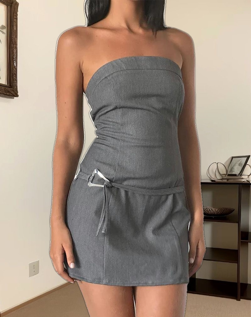 Magaska Bandeau Mini Dress in Tailoring Charcoal