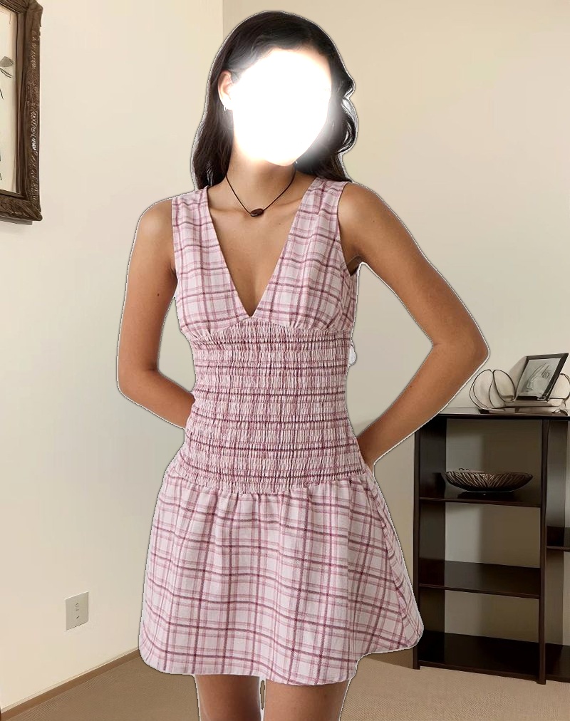 Hevoria Mini Dress in Basic Tartan Pink