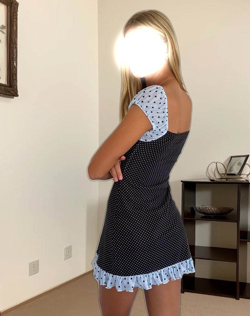 Sevda Mini Dress in Blue Black Basic Polka