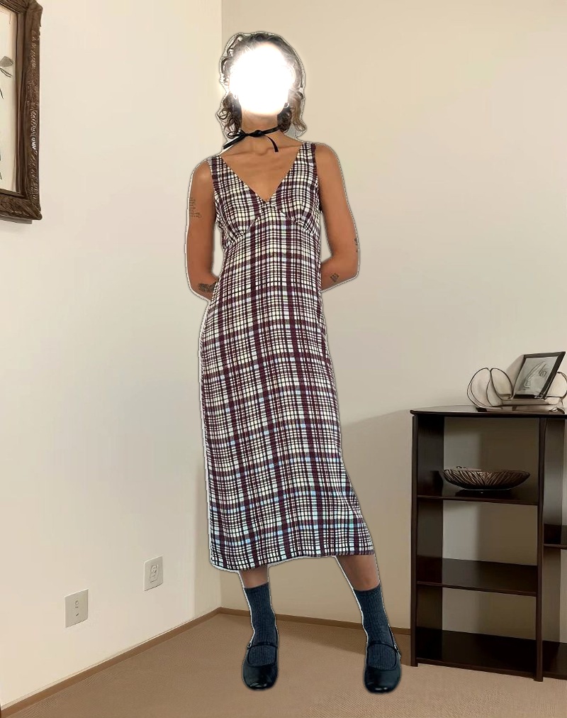 Liva Midi Dress in Multi Check Brown