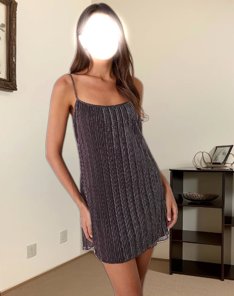 Cheria Mini Dress in Shimmer Plisse Brown