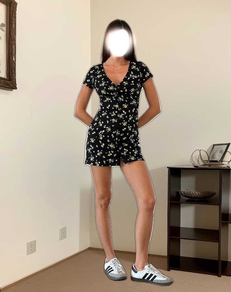 Omoni Mini Dress in Lemon and Lime Black