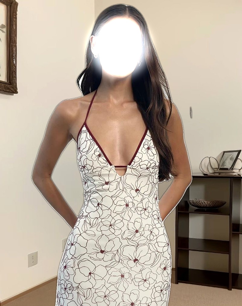 Druvish Midi Dress in Line Flower Cream